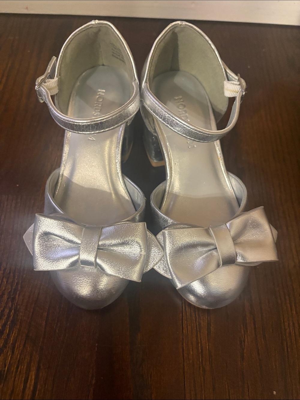 Nordstrom Girls Silver Bow Ankle-Strap Dress Heels